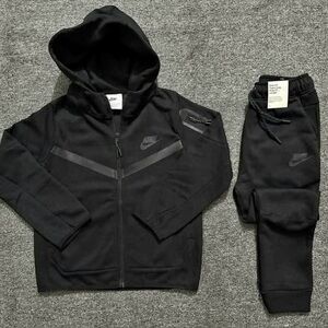 Nike Tech Fleece Set Mens Full Zip Hoodie Jogger Pants Set Black (XL)